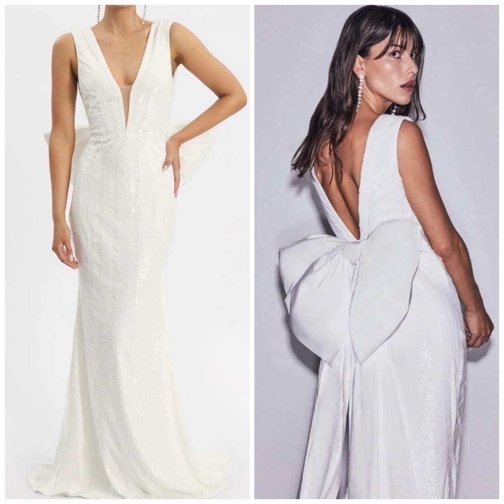 Rebecca Vallance Davina Sequin Bow Bridal Wedding Gown Dress Ivory White Size 10